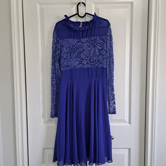 Women's Royal Blue Dress with lace detailing and sleeves - Picture 1 of 2